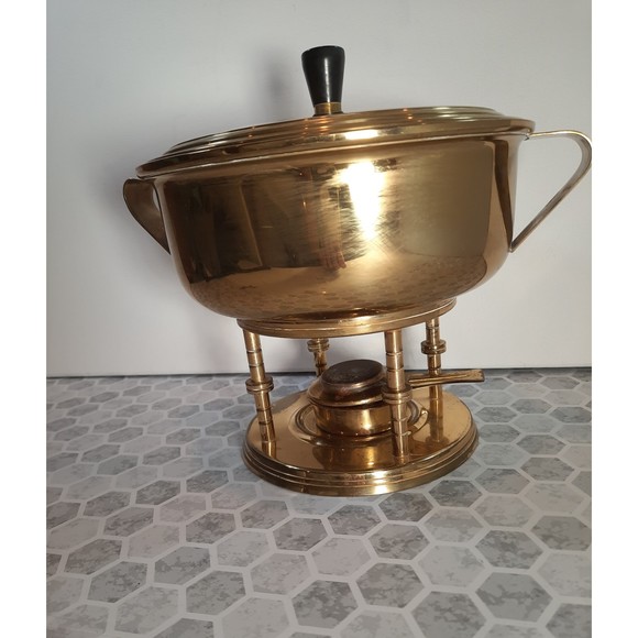 Vtg Dorlyn Silversmith Solid Brass Chafing Dish Serving Buffet - Picture 4 of 10